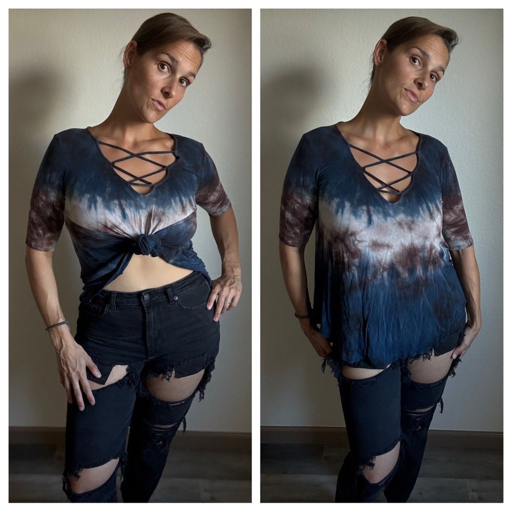 American Eagle Tie Dye Top Flowy Soft Round Hem Medium